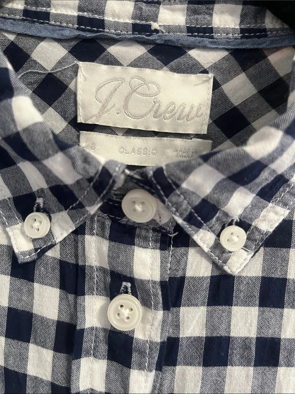 JCrew Blue and White Crinkle Gingham Classic Fit Shirt